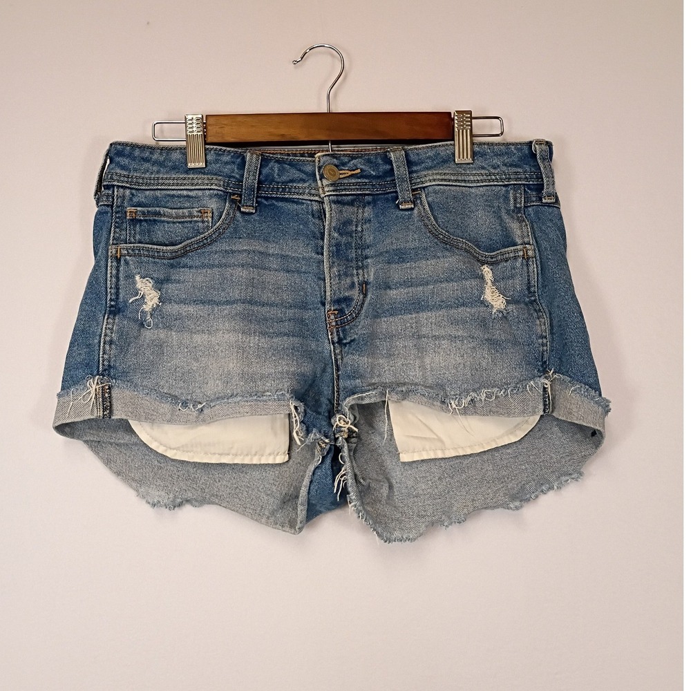 Y2K Distressed Hollister Womens 9/29 Blue Low Rise Boyfriend Denim Shorts